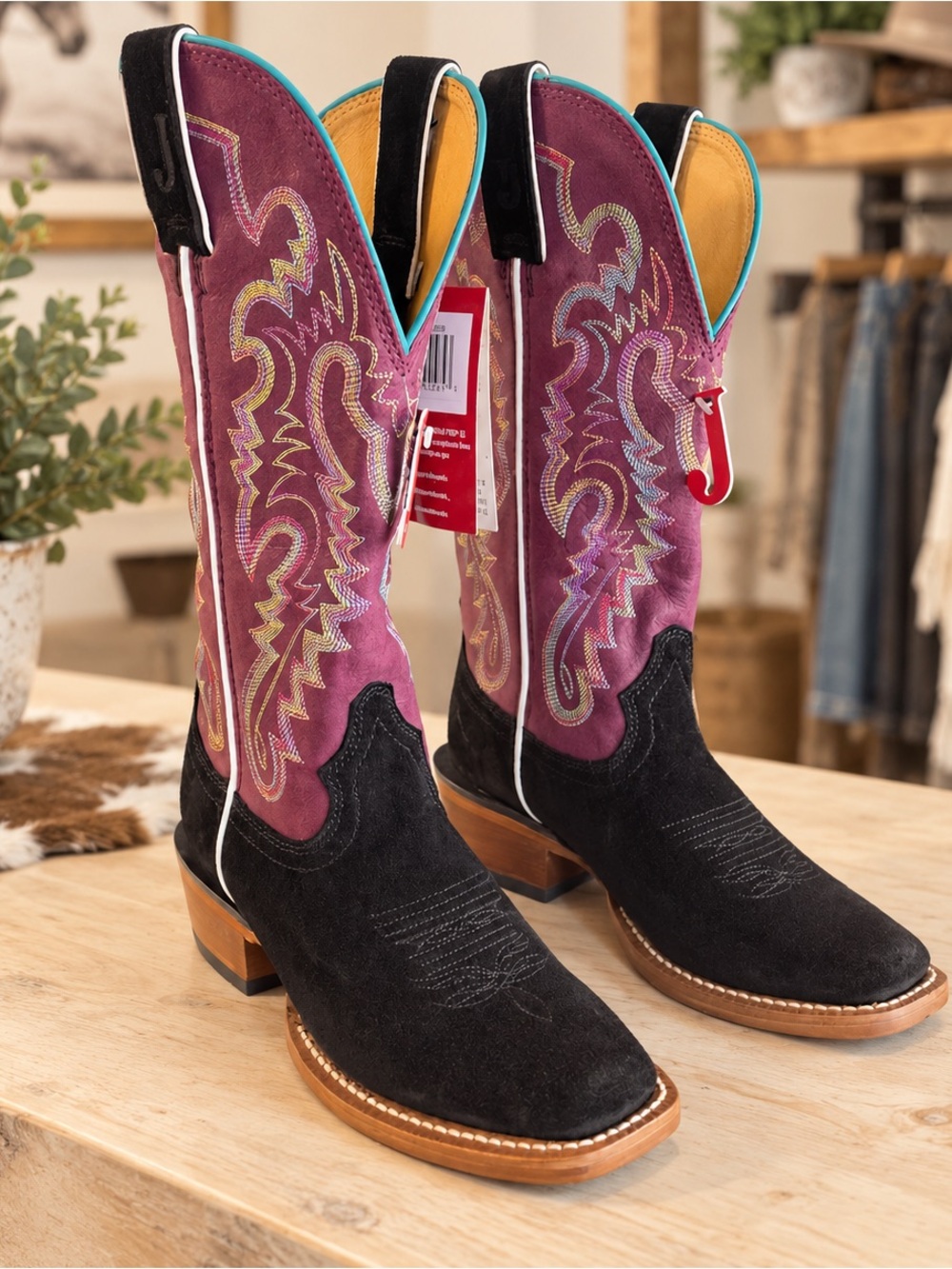 NEW Justin Boots Annie Up Black Suede Purple Mulberry Western 6.5